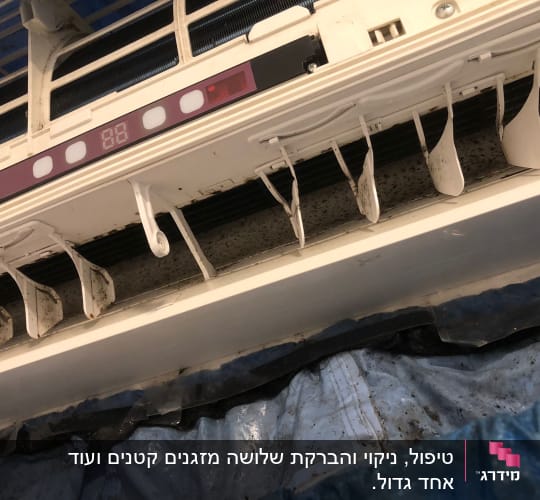 מזגן עם תריסים פתוחים ומסך תצוגה דיגיטלי